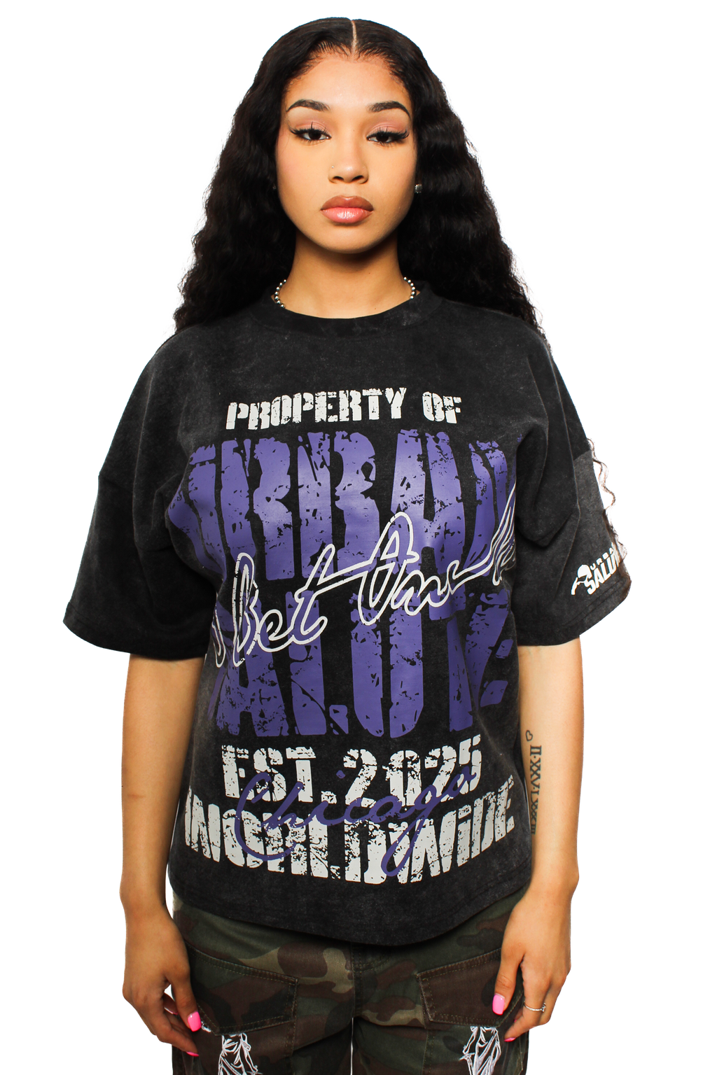 Property of US Graphic T-Shirt: Black and Purple